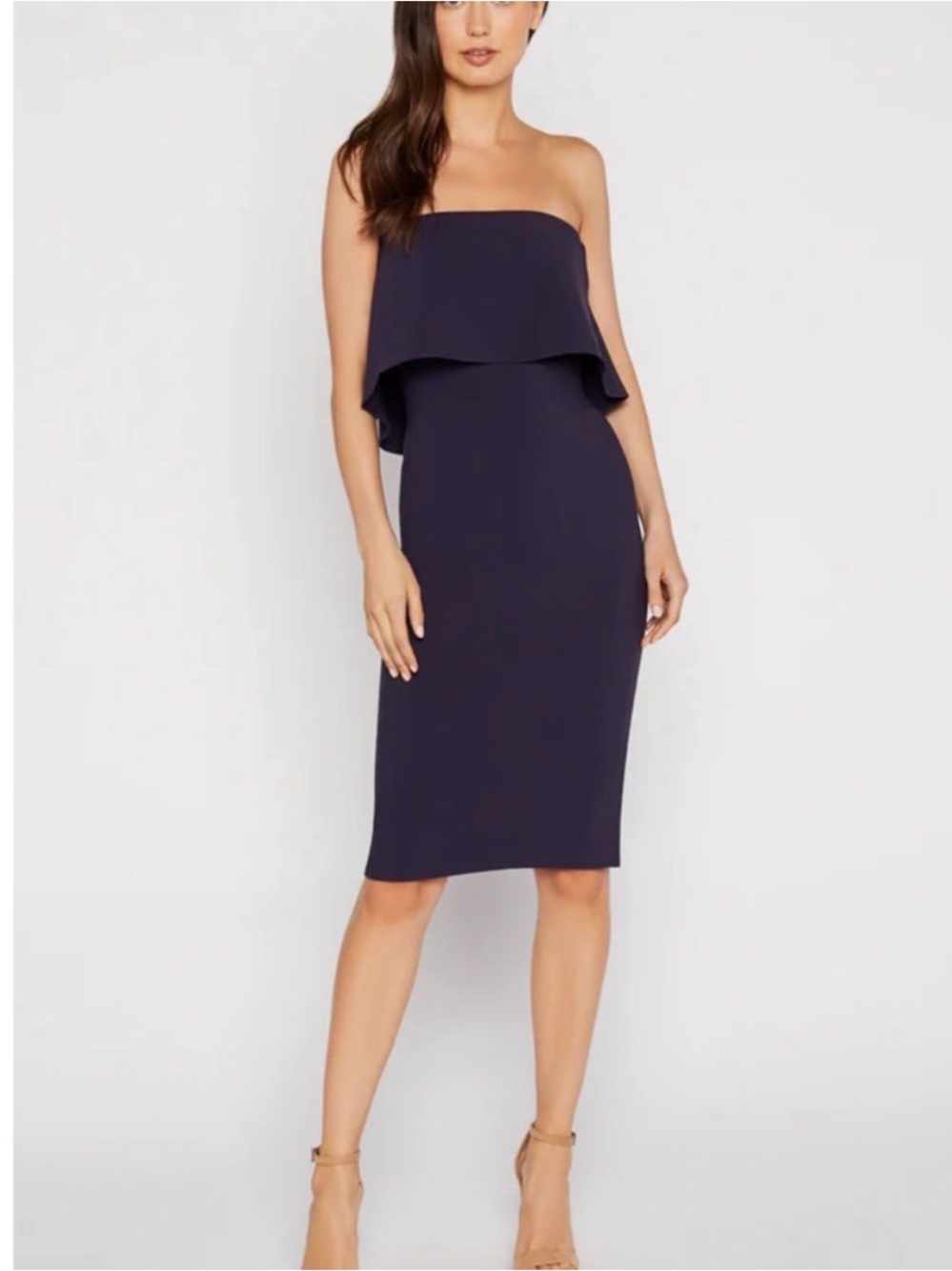 Likely Strapless Ruffle Sheath Dress in Navy
